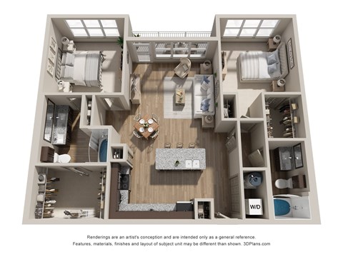 Floor plan for 2 beds, 2 baths, 1280 sqft